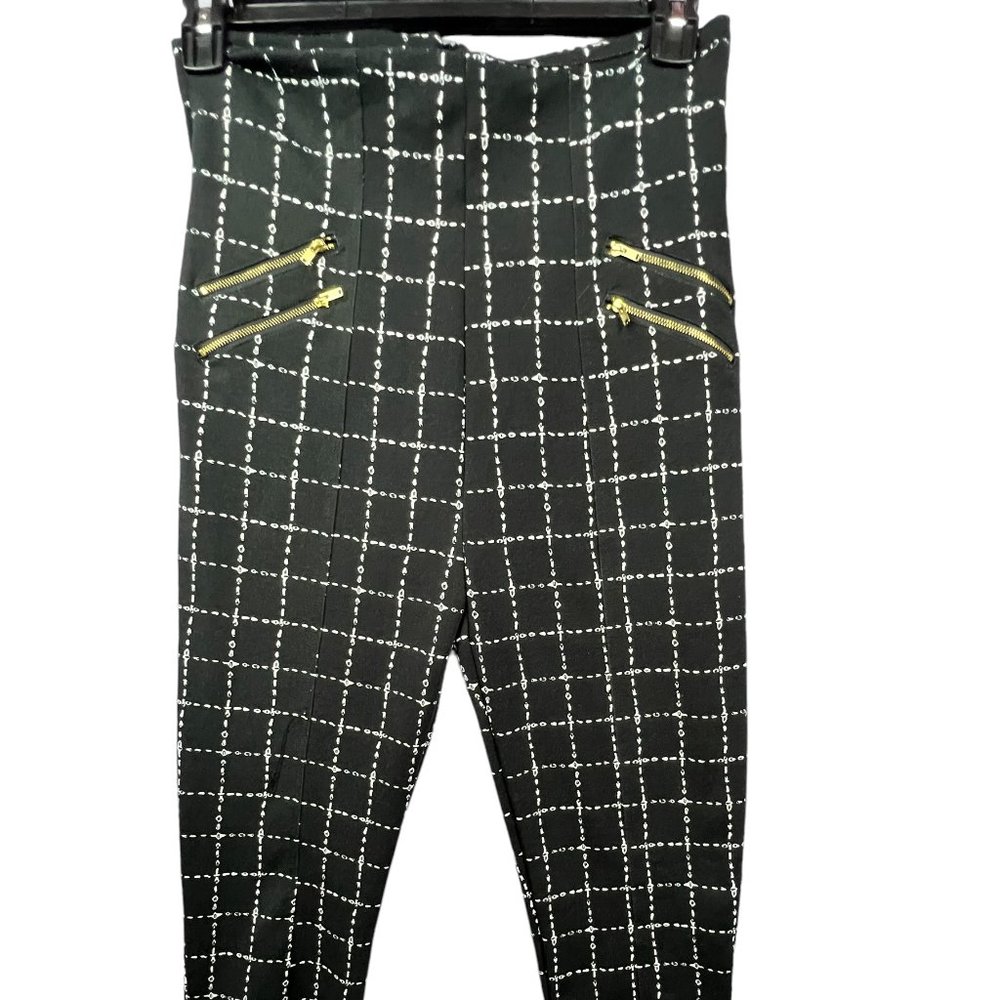 Connection 18 Womens Pants Sz XL Black & White Gold Tone Front Zippers Pre-Owned